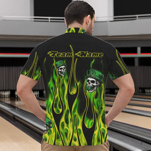 Green Flame clover skull St Patrick's Day Mens bowling shirts Custom Lucky Bowling Team Jerseys NQS9379