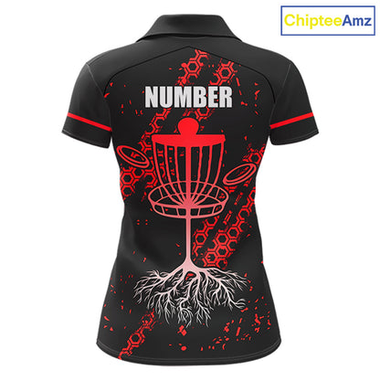 Black and Red Hexagon Pattern Disc Golf Polos, T-Shirt, Hoodies custom Team disc golf jerseys NQS11456