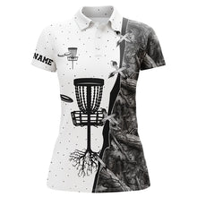 Load image into Gallery viewer, Women disc golf polo shirt black camo disc golf hole custom name disc golf team shirt, disc golf gifts NQS4730