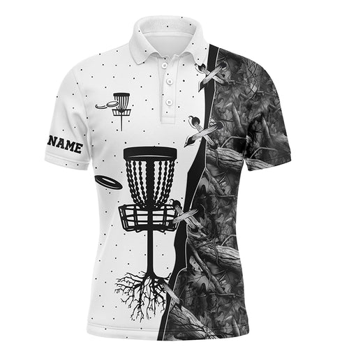 Mens disc golf polo shirt black camo disc golf hole custom name disc golf team shirt, disc golf gifts NQS4730