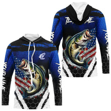 Load image into Gallery viewer, Largemouth Bass fishing American Flag Custom patriotic long sleeve team Bass fishing shirts | Blue NQS9529