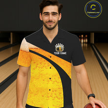 Load image into Gallery viewer, Custom Yellow Funny Beer Bowling Hawaiian Jersey Bowling Uniform Button-up Bowling Team Shirts NQS11646