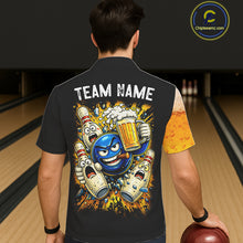 Load image into Gallery viewer, Custom Yellow Funny Beer Bowling Hawaiian Jersey Bowling Uniform Button-up Bowling Team Shirts NQS11646