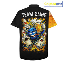 Load image into Gallery viewer, Custom Yellow Funny Beer Bowling Hawaiian Jersey Bowling Uniform Button-up Bowling Team Shirts NQS11646