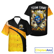 Load image into Gallery viewer, Custom Yellow Funny Beer Bowling Hawaiian Jersey Bowling Uniform Button-up Bowling Team Shirts NQS11646
