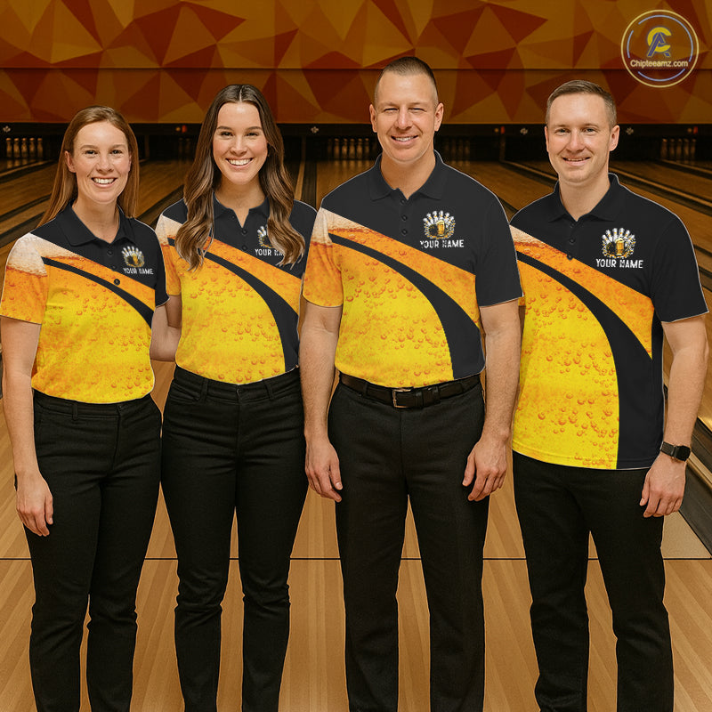 Custom Yellow Funny Beer Bowling Jersey for Women Bowling Uniform Polo & 1/4 Zip Bowling Team Shirts NQS11646