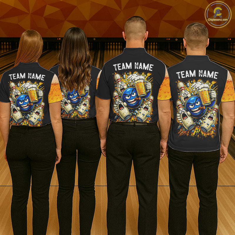 Custom Yellow Funny Beer Bowling Jersey for Women Bowling Uniform Polo & 1/4 Zip Bowling Team Shirts NQS11646