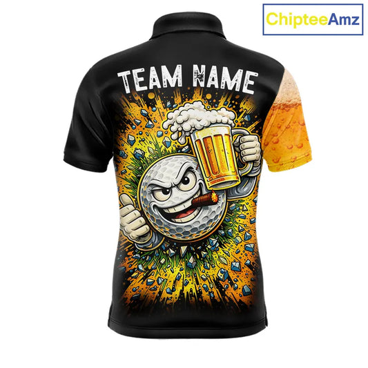 Custom Yellow Funny Beer Golf Polo Shirts For Men, golf outfits for men, Personalized golf gifts NQS11647