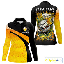 Load image into Gallery viewer, Custom Yellow Funny Beer Golf Polo Shirts For Women, golf outfits for ladies, Personalized golf gifts NQS11647