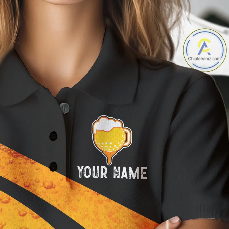 Custom Yellow Funny Beer Golf Polo Shirts For Women, golf outfits for ladies, Personalized golf gifts NQS11647