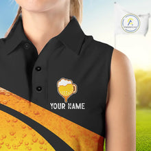 Load image into Gallery viewer, Custom Yellow Funny Beer sleeveless Golf Shirt For Women, golf outfits for ladies NQS11647