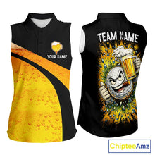 Load image into Gallery viewer, Custom Yellow Funny Beer sleeveless Golf Shirt For Women, golf outfits for ladies NQS11647