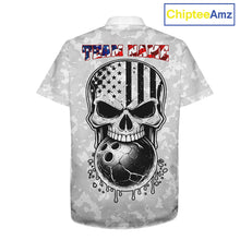 Load image into Gallery viewer, Personalized American Flag Skull Eagle Camo Bowling Team Hawaiian Shirts, Patriotic Bowling Outfits NQS11648