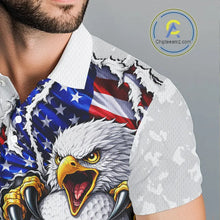 Load image into Gallery viewer, Personalized American Flag Skull Eagle Camo Golf Polo Shirts For Men, Patriotic Mens Golf Outfits NQS11649