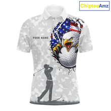 Load image into Gallery viewer, Personalized American Flag Skull Eagle Camo Golf Polo Shirts For Men, Patriotic Mens Golf Outfits NQS11649