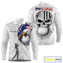 Load image into Gallery viewer, Personalized American Flag Skull Eagle Camo Golf Polo Shirts For Men, Patriotic Mens Golf Outfits NQS11649