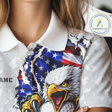 Load image into Gallery viewer, Personalized American Flag Skull Eagle Camo Golf Polo Shirts For Women, Patriotic Ladies Golf Outfits NQS11649