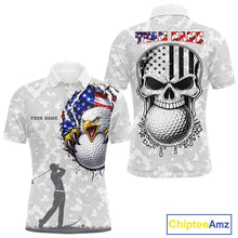 Load image into Gallery viewer, Personalized American Flag Skull Eagle Camo Golf Polo Shirts For Men, Patriotic Mens Golf Outfits NQS11649