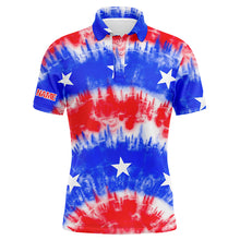 Load image into Gallery viewer, Red, white and blue tie dye American flag mens golf polo shirts custom team patriotic golf shirt NQS5466