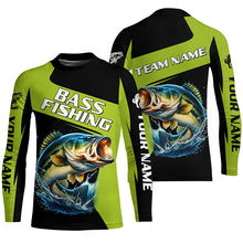 Load image into Gallery viewer, Black Green Bass fishing Custom Long Sleeve Tournament Fishing Shirts, Performance Bass Fishing Jersey NQS7475