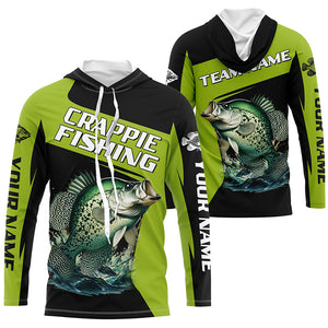 Black Green Crappie fishing Custom Long Sleeve Tournament Fishing Shirts, Crappie Fishing Jerseys NQS7476