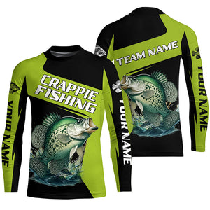 Black Green Crappie fishing Custom Long Sleeve Tournament Fishing Shirts, Crappie Fishing Jerseys NQS7476