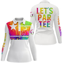 Load image into Gallery viewer, Womens golf polo shirts watercolor Texas flag patriot custom name Let’s Par Tee white golf shirt NQS5470