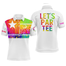 Load image into Gallery viewer, Mens golf polo shirt watercolor Texas flag patriot golf custom name Let’s Par Tee white golf shirt NQS5470
