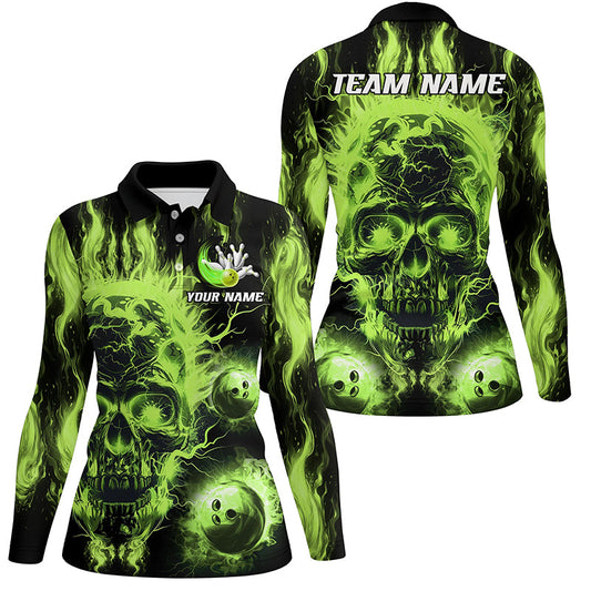 Green flame skull Bowling ball Womens bowling shirts custom bowling jerseys, bowl gifts NQS7629