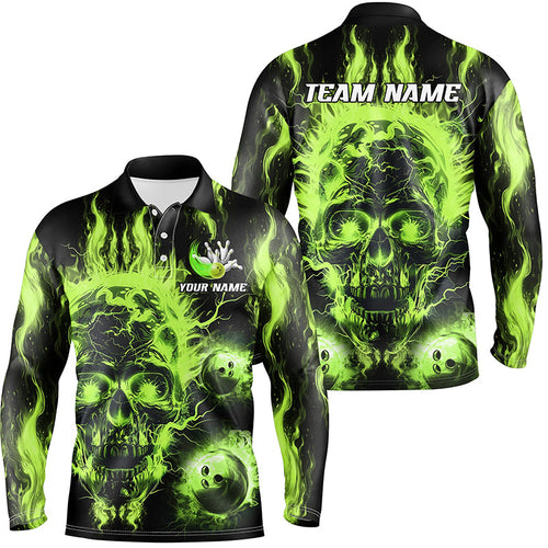 Green flame skull Bowling ball Mens bowling shirts custom bowling jerseys, bowl gifts NQS7629
