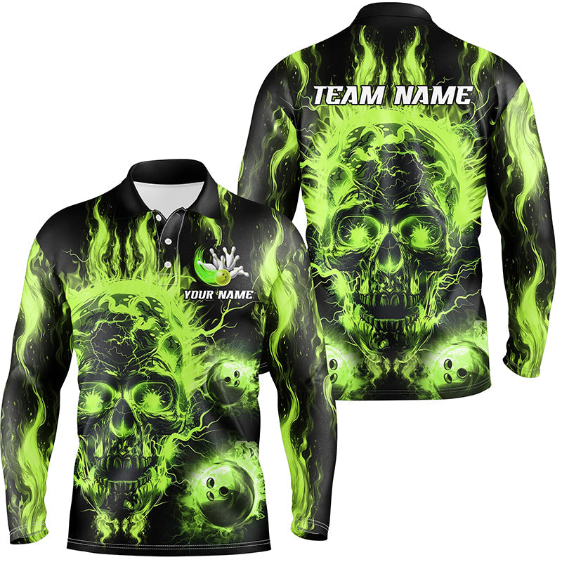 Green flame skull Bowling ball Mens bowling shirts custom bowling jerseys, bowl gifts NQS7629