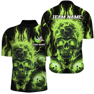 Green flame skull Bowling ball Mens bowling shirts custom bowling jerseys, bowl gifts NQS7629