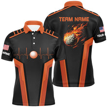 Load image into Gallery viewer, Black and orange Mens golf polo shirt custom Flame golf ball team golf tops for mens NQS7828