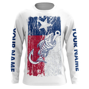 Texas flag fishing Fish hook skull Custom mens patriotic long sleeve sun protection fishing shirts NQS5944