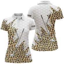 Load image into Gallery viewer, Leopard skin pattern custom white Womens golf polo shirts, team ladies golf tops NQS8051