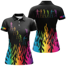 Load image into Gallery viewer, Rainbow flame golf skeleton custom black Women golf polo shirt, golf attire for women NQS6144