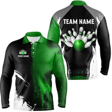 Load image into Gallery viewer, Black and Green Bowling Polo, Quarter Zip Shirt For Men Custom Bowling Team jerseys, gift for bowlers NQS8259