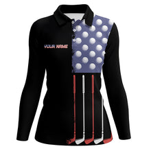 Load image into Gallery viewer, Black American Flag Women Golf Polo Shirts custom patriotic golf shirts, best team golf shirts NQS8470