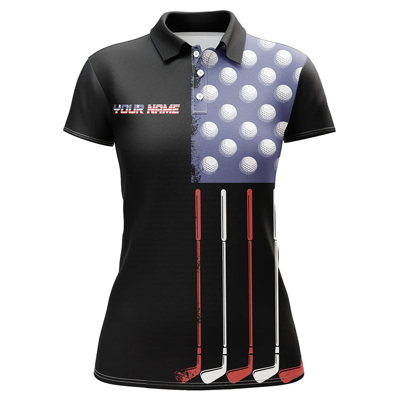 Black American Flag Women Golf Polo Shirts custom patriotic golf shirts, best team golf shirts NQS8470