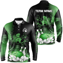 Load image into Gallery viewer, Black and Green Flame Bowling Shirts For Men Custom Bowling Team League Jerseys, Gift For Bowlers NQS8473