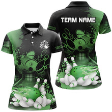 Load image into Gallery viewer, Black and Green Flame Bowling Shirts For Women Custom Bowling Team League Jerseys, Gift For Bowlers NQS8473