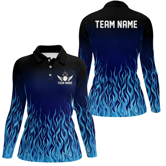 Blue Flame Fire Bowling Shirts For Women Custom Bowling Team League Jerseys, Bowling Outfits NQS8724