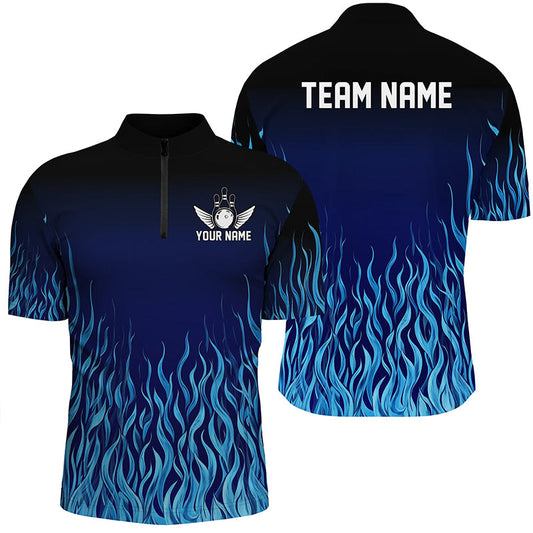 Blue Flame Fire Bowling Shirts For Men Custom Bowling Team League Jerseys, Bowling Outfits NQS8724