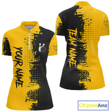 Load image into Gallery viewer, Yellow and Black Bowling Polo, Quarter Zip shirts for Women Custom Bowling Team Jerseys NQS10880