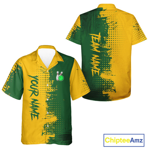 Yellow and Green Bowling Hawaiian Shirt Custom Bowling Team Button Up League Shirts NQS10881