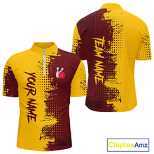 Load image into Gallery viewer, Yellow and Red Bowling Polo, Quarter Zip shirts for Men Custom Bowling Team Jerseys NQS10882