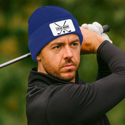 Personalized Golf Knit Beanie Hat Custom Winter Rectangle Patch Golf Beanie Hat, unique golf gifts NQS10888