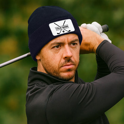 Personalized Golf Knit Beanie Hat Custom Winter Rectangle Patch Golf Beanie Hat, unique golf gifts NQS10888