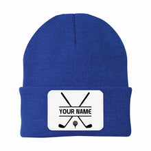 Load image into Gallery viewer, Personalized Golf Knit Beanie Hat Custom Winter Rectangle Patch Golf Beanie Hat, unique golf gifts NQS10888