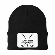 Load image into Gallery viewer, Personalized Golf Knit Beanie Hat Custom Winter Rectangle Patch Golf Beanie Hat, unique golf gifts NQS10888